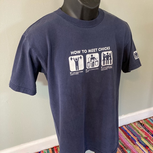 1999 How To Meet Chicks Funny Shirt Humor Comedy Navy Blue Medium - Picture 4 of 7